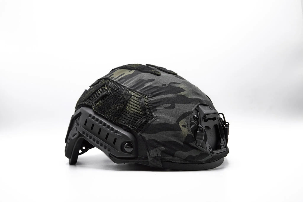 Tactical Black Multicam helmet cover profile high-cut