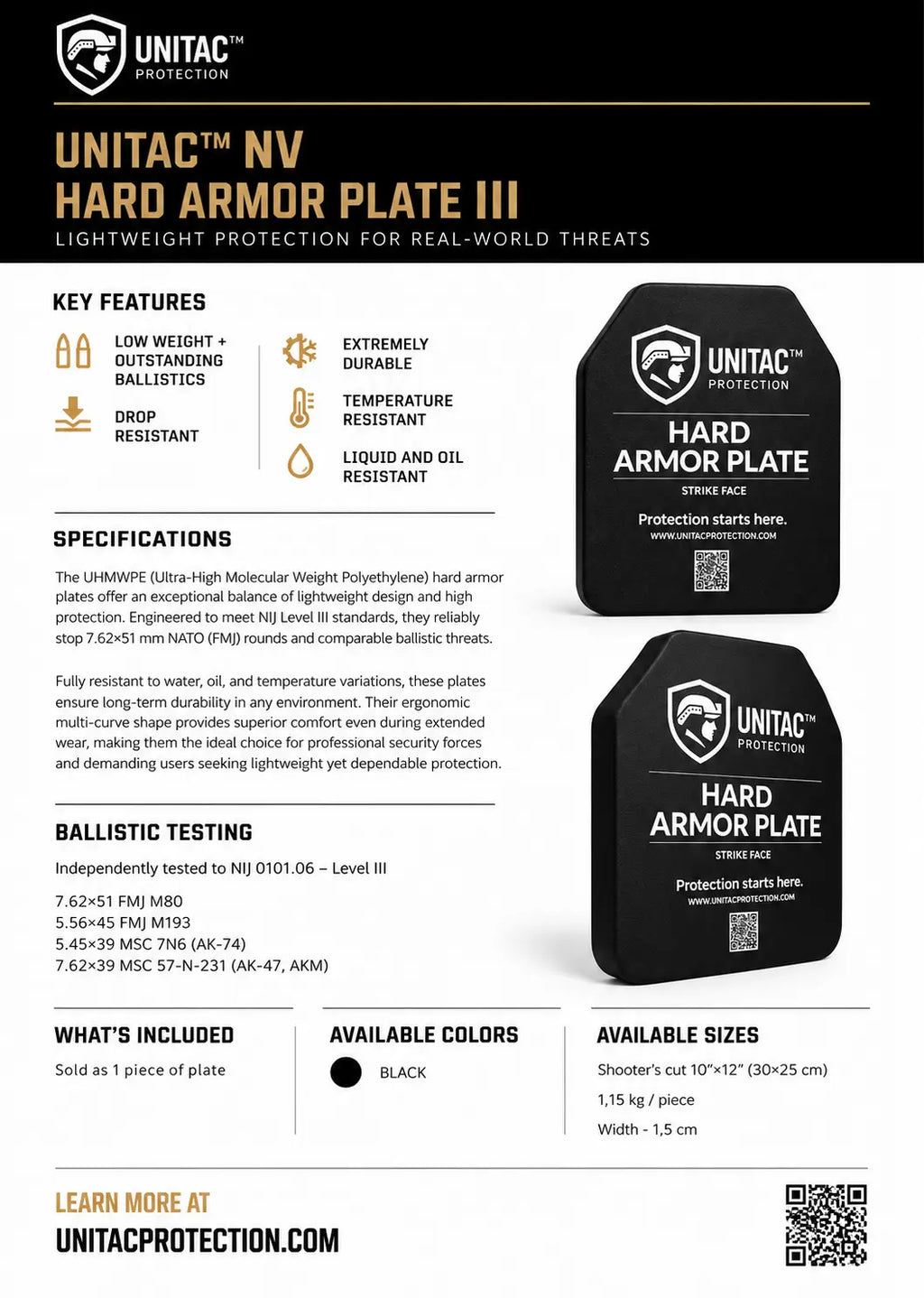 UNITAC™ NV – BALLISTISCHE SCHUTZPLATTE III 